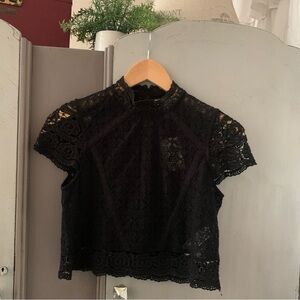 Black Lace Mock Neck Top